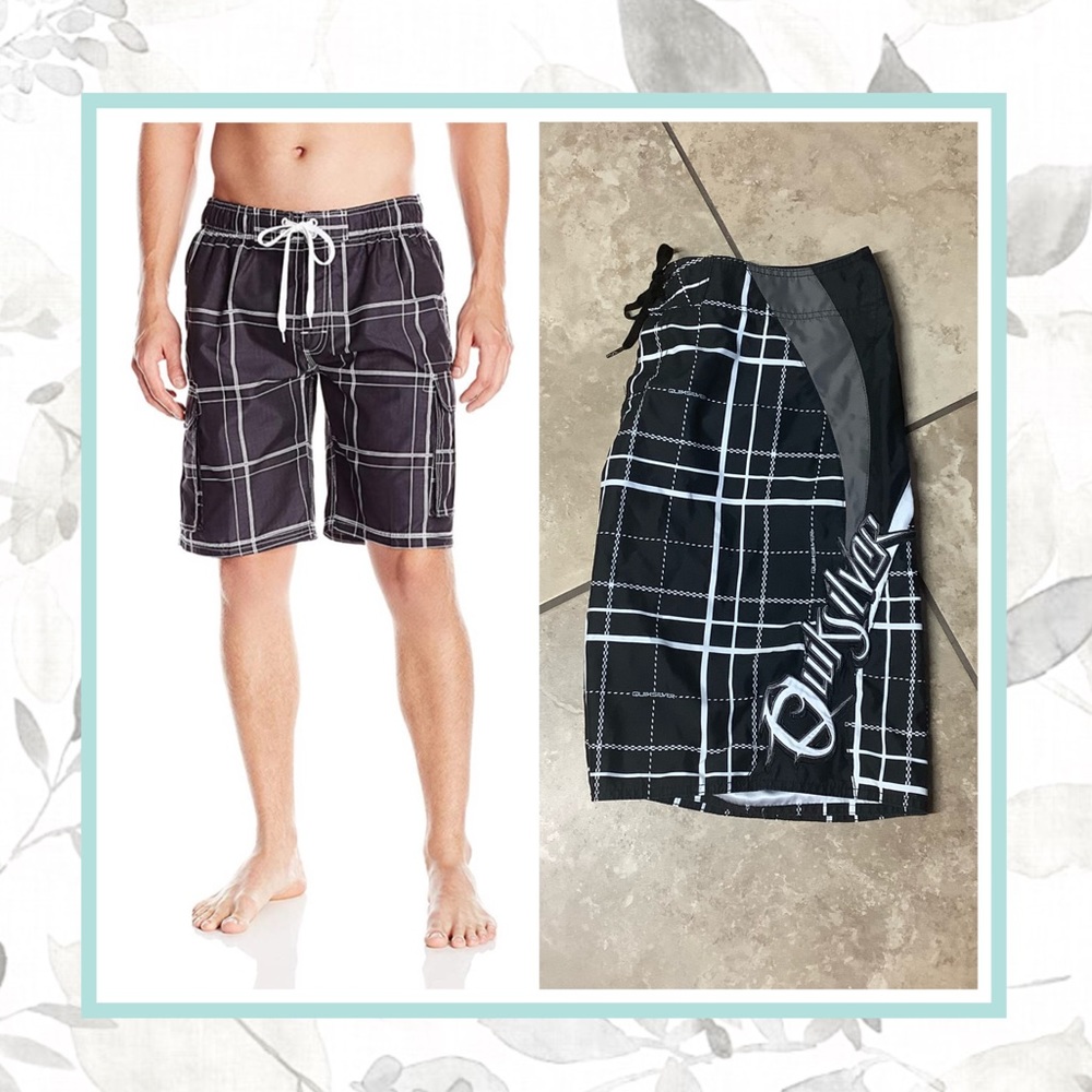 🍒 BOARD SHORTS PLAID TRUNKS SWIM QUICKSILVER MEN GUY DUDE MIDI STRIPS DESIGN